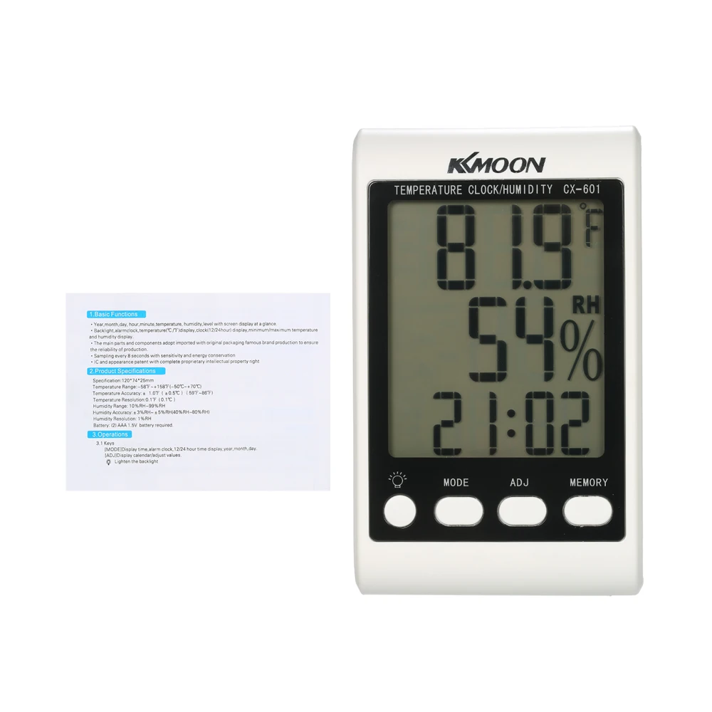 LCD Digital Thermometer Hygrometer Indoor Outdoor Temperature Humidity Meter Alarm Clock with Blue Backlight