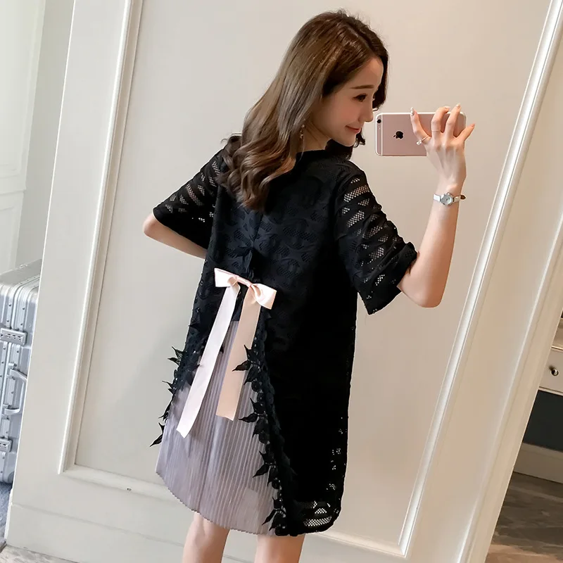 

2017 Summer Wear New Style Lace Loose-Fit Slimming Pregnant Women Dress Mid-length Elegant Hipster da ma qun
