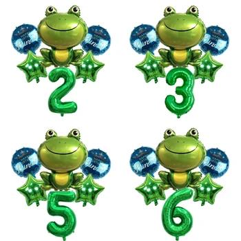 

6pcs/lot Green Foil Frog Balloons 32inch Number Balloon Frog Prince Children Boy Birthday Party Decorations Kids Baby Shower