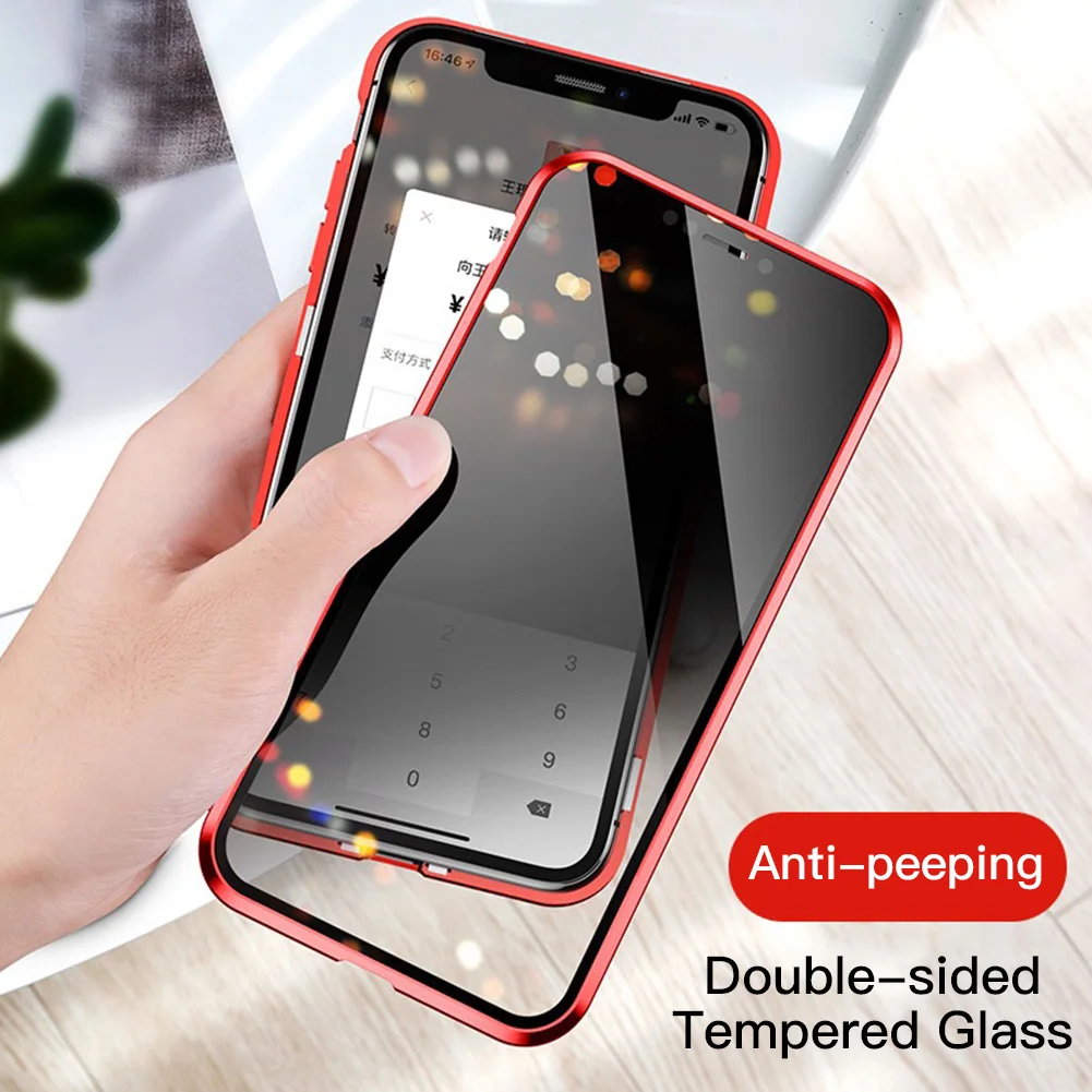 

For iPhoneX 7 8 Plus 6s XR Xs Max Front+Back Transparent Tempered Glass Prevent peeping Magnetic Adsorption Full Body Metal Case