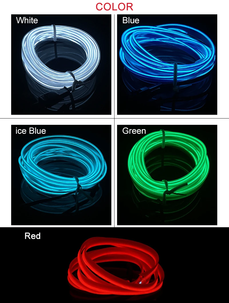 5M 3M USB кабель с атмосферная лампа автомобильная дверца салон окружающего света Холодный свет линии DIY гибкий светодиодный неон полосы 12V Драйвер инвертора
