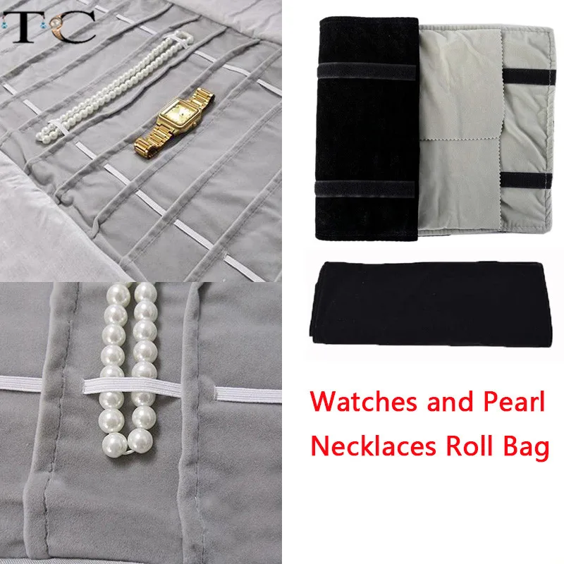 

Free Shipping Jewelry Props Black Velvet Jewelry Watch Storage Case Chain Watch Display Show Carrying Bag Travel Roll