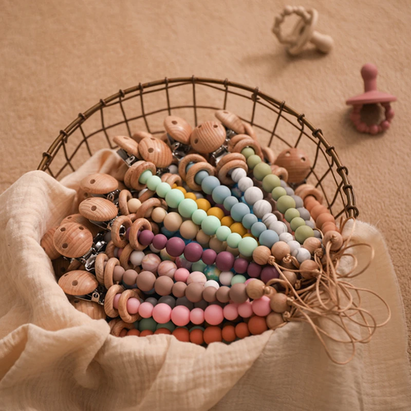 Bopoobo 1pc Handmade Silicone Baby Wooden Dummy Pacifier Clip Teething