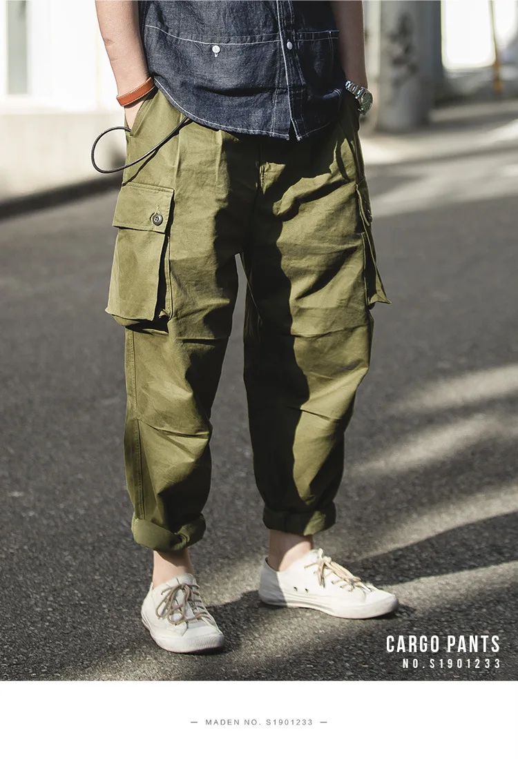Japanese retro big pocket haren pants high waist drop feeling radish pants thin pants men
