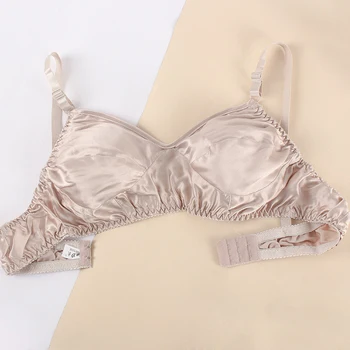 New Women Silk Bra Female Sexy Push Up Brassiere Breathable Smooth Comfortable Real Silk Underwear Solid Color Bralette Lingerie 1