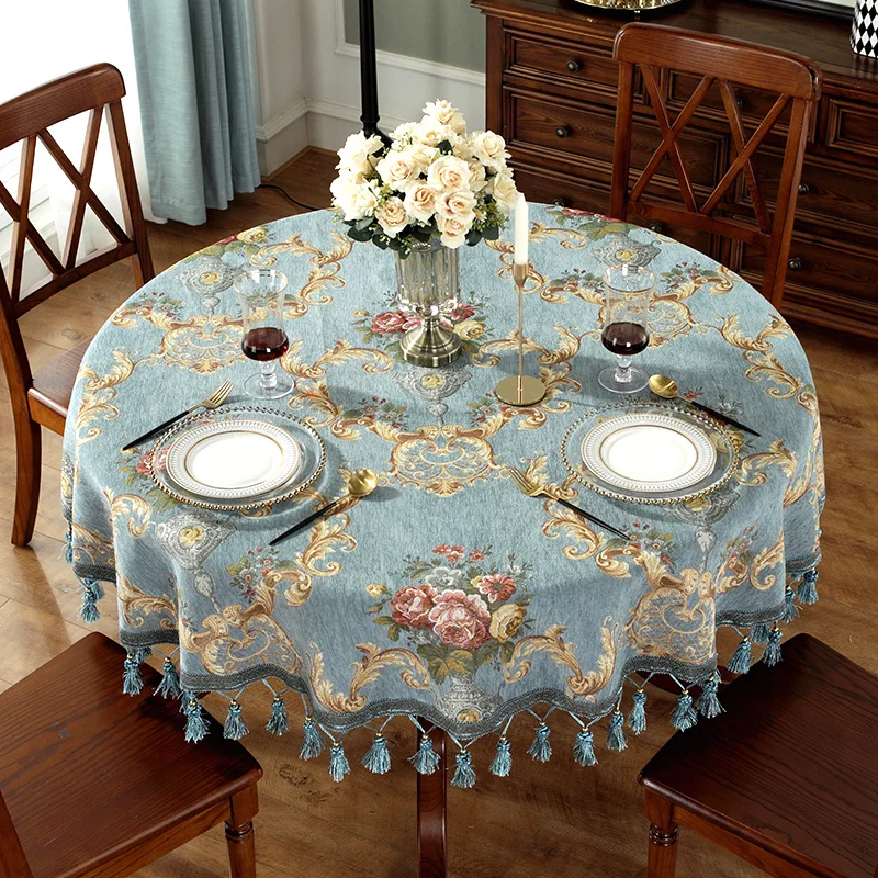 European Tassel Round Tablecloth Romantic Embroidery Table Dustproof