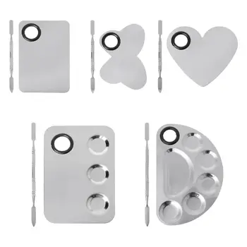 

Stainless Steel Paint Palette Tray Mixing Rod Spatula Set For Nail Art Supply School Supplies Watercolor Oil Painting Makeup