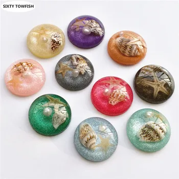 

100 pcs Starfish, shell Resin beads Diameter 20mm Round 10 Colors Cabochon Domes Flat back Jewelry Finding Cameo Pendant E2044