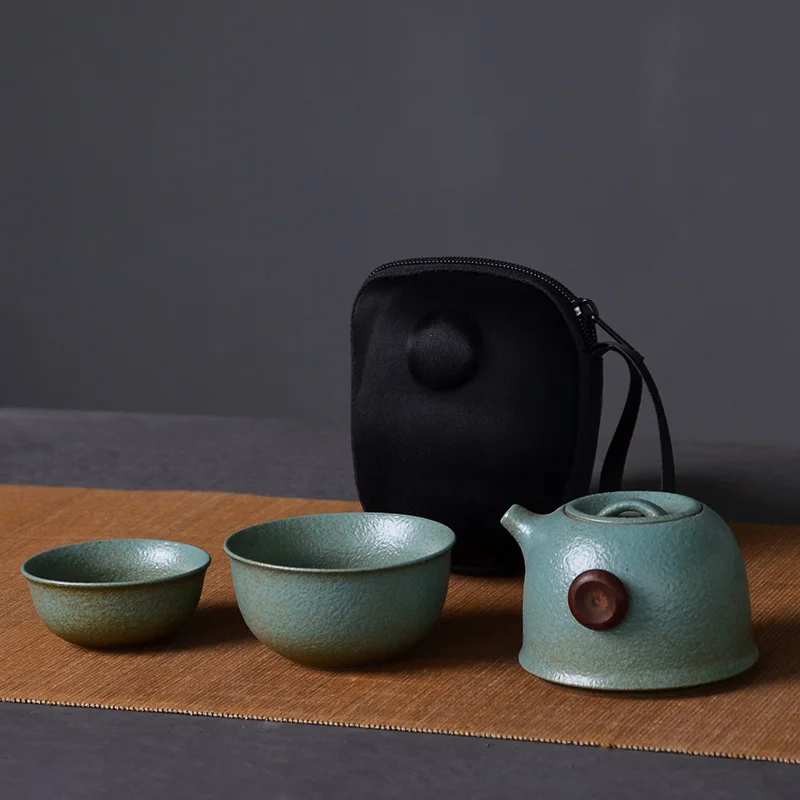 TANGPIN керамический чайник Gaiwan фарфоровые чайные чашки чайные наборы портативный дорожный чайный набор с сумкой для путешествий - Цвет: Зеленый
