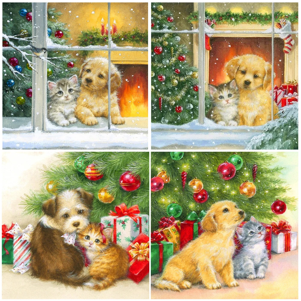 

Full Drill Diamond Painting Cat Dog Art Christmas Home Decor 5D DIY Diamond Embroidery Animal Mosaic Handicrafts Kids Gift