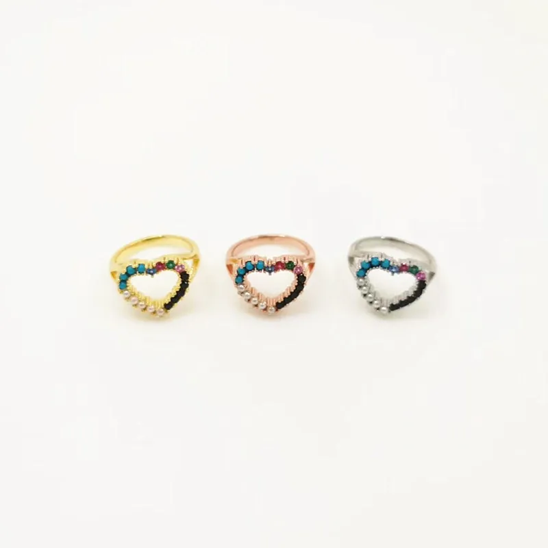 Fashion Women Girls Silver Gold Rose Stainless Steel Copper Color White Blue Crystal Hollow Heart Bear Rings Jewelry