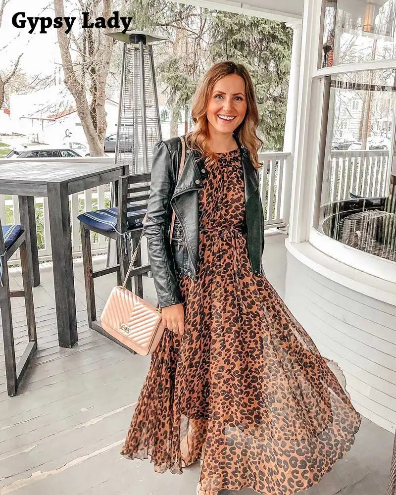 Gypsylady cheetah летнее платье с круглым вырезом Платье Бохо без рукавов леопардовое платье с поясом женское праздничное платье