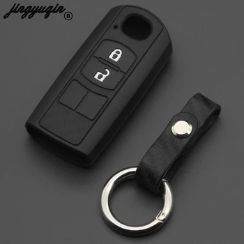 

jingyuqin Carbon Silicone Car Key Case Cover Remote Fob Keychain for Mazda 2 3 5 6 CX-3 CX-4 CX-5 CX-7 CX-9 Atenza Axela MX5