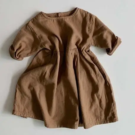 Ins/ г. Весеннее японское простое платье из хлопка и льна для девочек платье на пуговицах с длинными рукавами для маленьких девочек детское платье для девочек