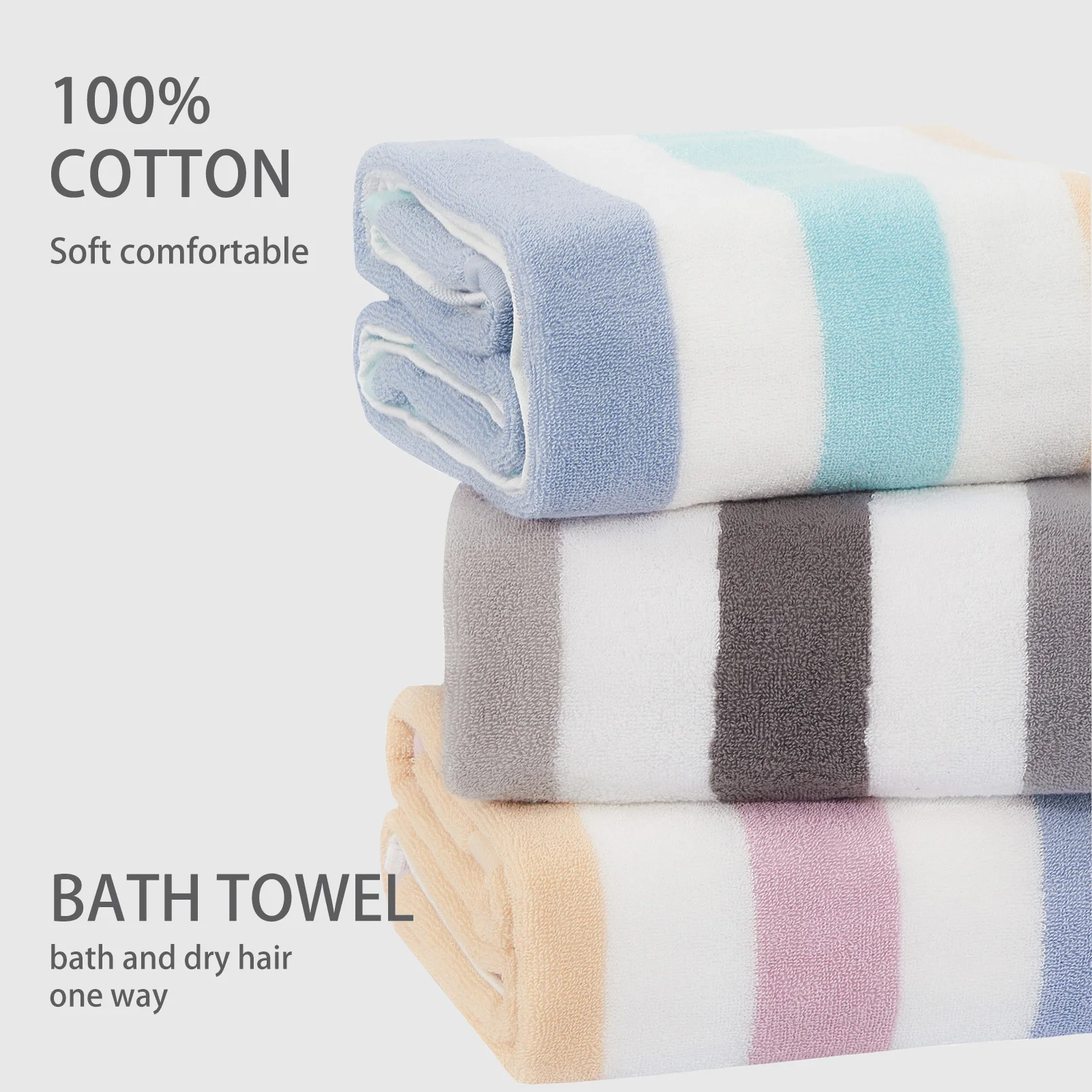 Water Absorbent Striped Bath Towel Quick Dry Soft Cotton Home Beach Sports 