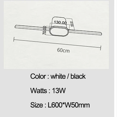 Rectangle L600mm 400/600/800 мм черный/белый современный светодиодный зеркало с подсветкой для ванной зеркало ванной комнаты дома деко 90-260V макияж зеркало настенный светильник - Цвет абажура: Rectangle L600mm