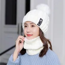 Вязаные шапки бини, зимние шапки для женщин, Толстая теплая шапка бини Skullies, женская вязаная шапка с буквенным принтом, шапка бини, уличная шапка и шарф