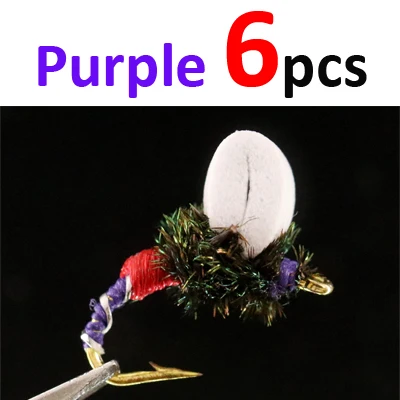 Purple 6pcs ICERIO 6 шт. подвязка зуммер заколка в виде летящей Нимфы форель рыболовные приманки#14 - Цвет: Purple 6pcs