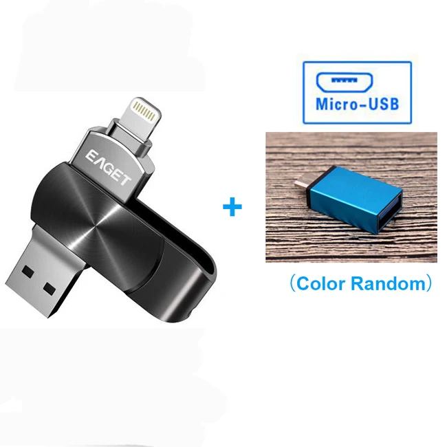 Eaget USB 3,0 металлический USB флеш-накопитель MFI для iPhone 6/6s7/7 plus/8/plus/iPAD/Android/Tablet/PC 64 Гб 128 ГБ - Цвет: Black n Micro