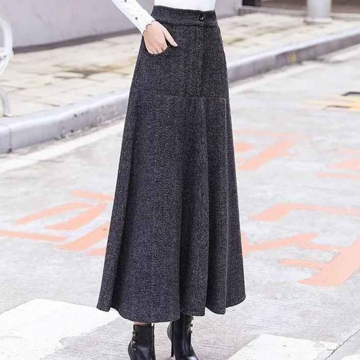 Винтажные полосатые шерстяные юбки для женщин, Осень-зима, faldas mujer moda, высокая талия, плиссированные длинные юбки для дам Saia Longa EE694