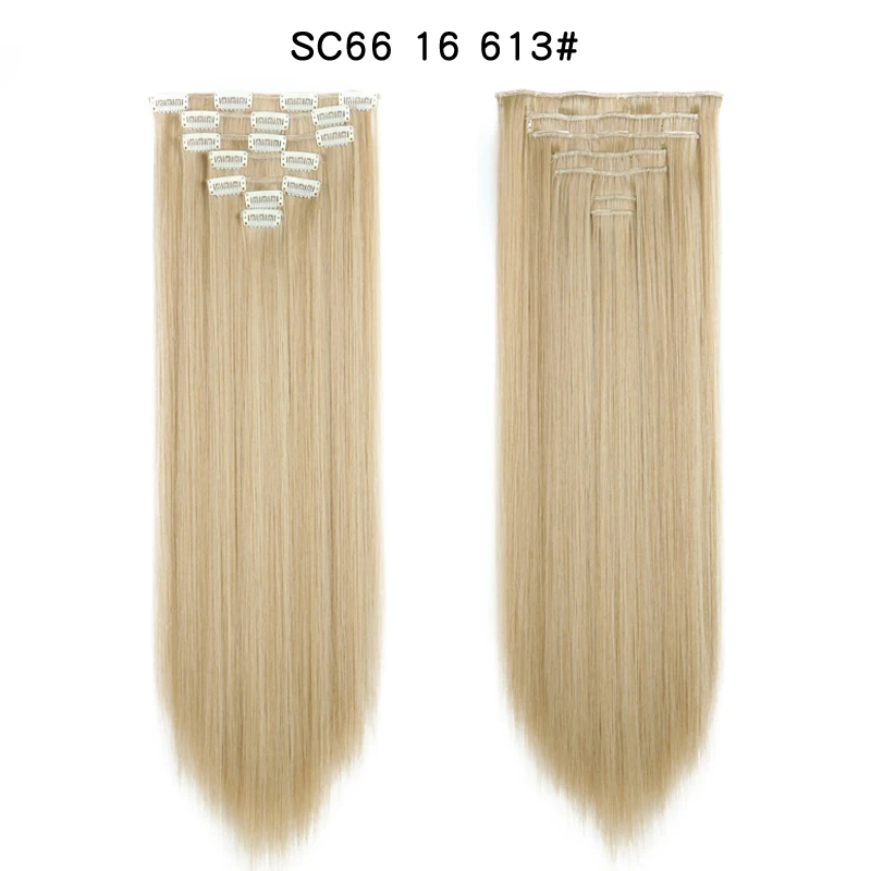 Длинные прямые волосы на клипсах для наращивания, волосы на клипсах с эффектом омбре, 7 шт., синтетические волосы, искусственные волосы для женщин, термостойкие волосы Eunice - Цвет: 16 613
