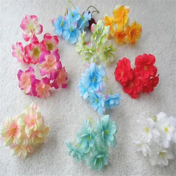 

100Pcs Fake Hydrangea Flower Head Simulation Cherry Blossom for Wedding Bridal Wrist Bouquet Artificial Flowers Wall Decoration