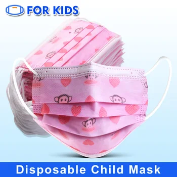 

Pink cartoon disposable mask children's mask 10/50/100 pcs of safety non-woven fabric 3-layer filter dustproof protective mask