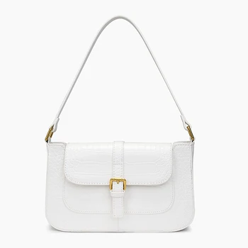 

Crocodile Baguette Bag for Women Fashion PU Leather Handbags Vintage Luxury Designer Tote Bags Brand Clutches Shoulder Bag White