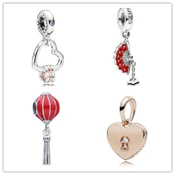 

925 Sterling Silver Charm Rose Hearts Highlights WIth Crystal Pendant Beads Fit Pandora Bracelet & Necklace Jewelry