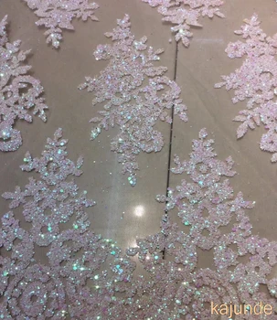 

Fashion new handmade beaded sequins 3D flowers lace fabric white lace fabric 5 yard