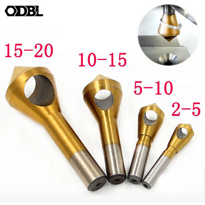 4pcs/set Titanium Coated Countersink Deburring Center Stepped Metal Drill Bits Expanding Chamfering Tools 2-5/5-10/10-15/15-20mm |
