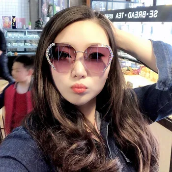 

High Quality Classic Rimless Sunglasses Women Metal Diamond Cutting Lens Sun Glasses UV Protection MD88