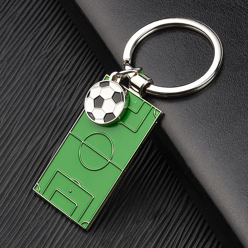 Creative Metal Football Field Keychain Green Playground Sport Souvenir Car Keyring Bag Boy Men Couple Pendant Club Gift Supply