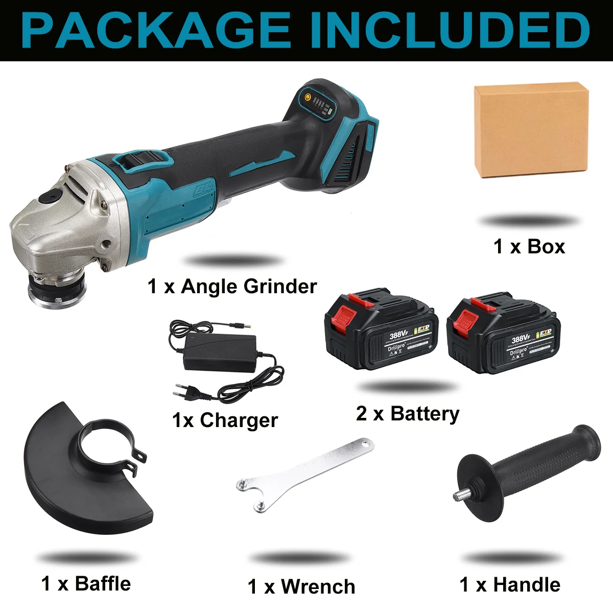 388VF 125mm Cordless Electric Angle Grinder Cutting Machine Power Tool 15000Mah Lithium-Ion Battery 4 Speed DIY Cutting Machine 6