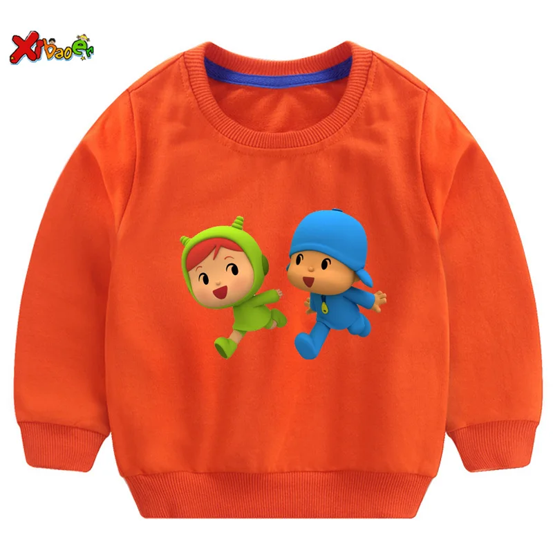 Детские свитшоты футболка для мальчиков с принтом Pocoyo детские толстовки Топы для маленьких мальчиков и девочек, одежда для мальчиков свитер с длинными рукавами для детей 6 лет