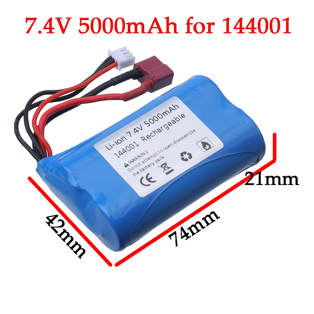 Batteria 7.4V Per Wltoys 144001 Car 2S 5000Mah Batteria Lipo T Plug Per Wltoys 144001 12428 Rc Accessori Di Ricambio Per Auto Batteria 21700