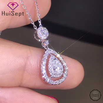 

HuiSept Fashion Women Necklace 925 Silver Jewelry Water Drop Shaped Zircon Gemstone Pendant Ornaments for Wedding Gift Wholesale
