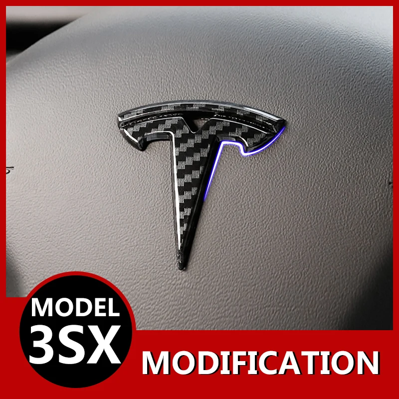 

Modification Carbon Fiber steering wheel label decoration stickers personalized labeling modification For Tesla Model S X 3
