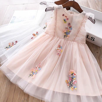 

6261 Flower Embroidery Princess Baby Girl Dress 2020New Summer Party Wedding Kid Dress For Girl Wholesale Children Clothes 5PLot