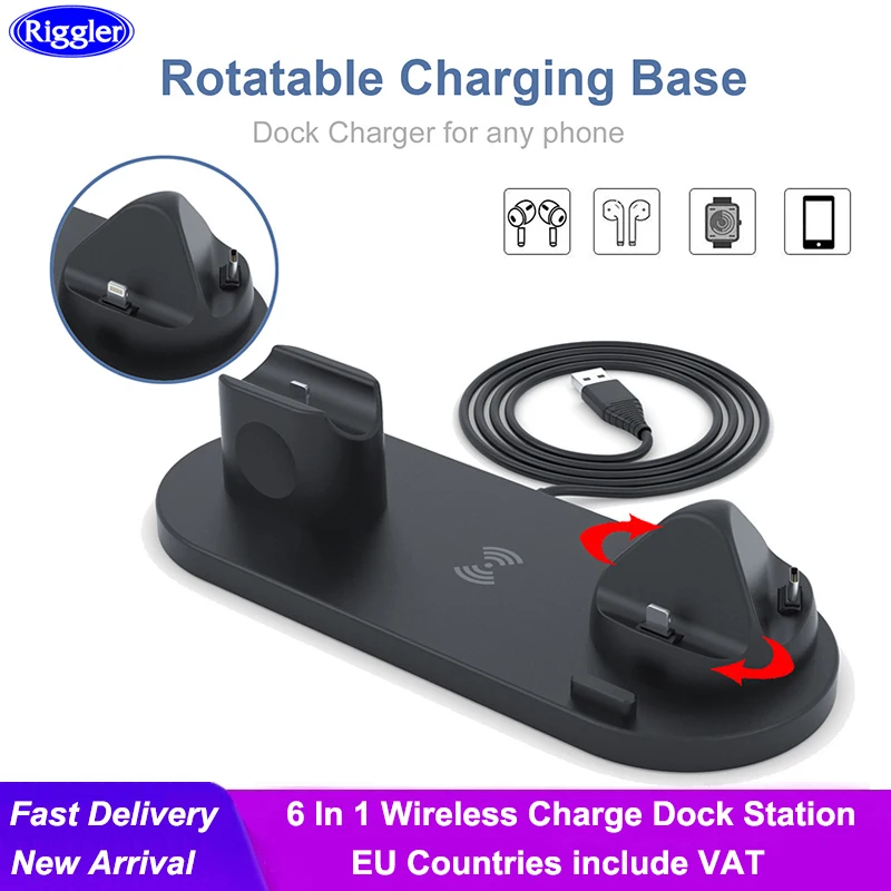 

Qi Wireless Charge Stand for iphone 13 12 11 for Airpods Pro iWatch 6 In 1 Phone Charger Dock Station with USB Charge Stand