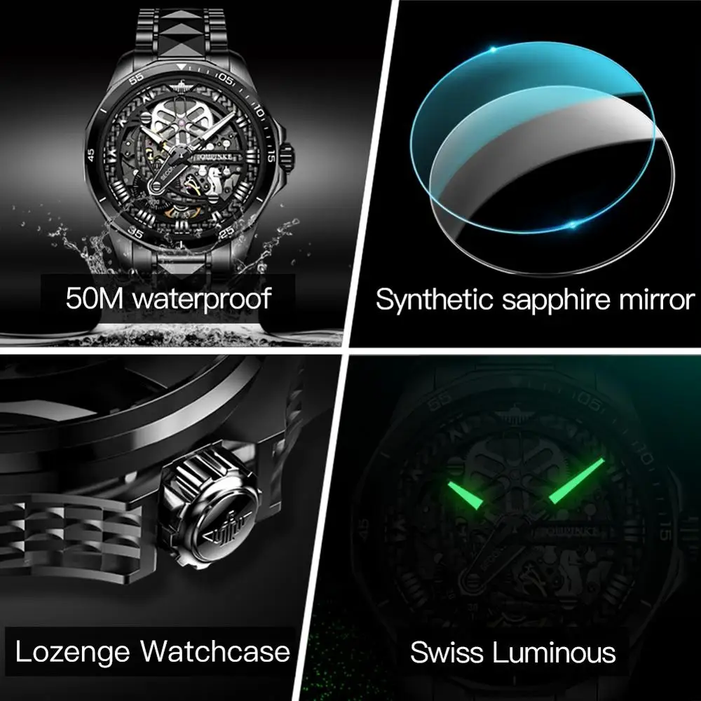 Top Brand OUPINKE Luxury Men's Mechanical Wristwatch Automatic Watch Men Classic Skeleton tungsten steel Sapphire Waterproof