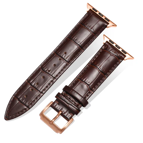 Dark brown Rose gold Ремешок для apple watch 42 мм 38 мм apple watch 44 мм 40 мм кожаный браслет correa для часов iwatch series 5 4 3 2 1 Аксессуары - Цвет ремешка: Dark brown Rose gold