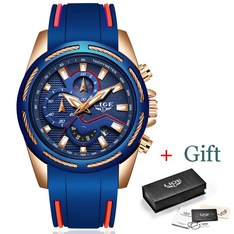 Lige Fashion Mens Watches Top Brand Luxury Multi-Function Dial Sports Watch Men Date Waterproof Qua-5
