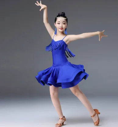 Royal blue Детское кружевное платье для латинских танцев для девочек, костюмы, детская юбка с бахромой, современные костюмы для бальных танцев - Цвет: Royal blue
