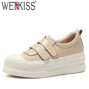 

WETKISS Fashion Casual Shoes Women Sneakers Shoes Ladies Cow Leather Flats Platform Female Square Toe Shoes Spring 2020 New