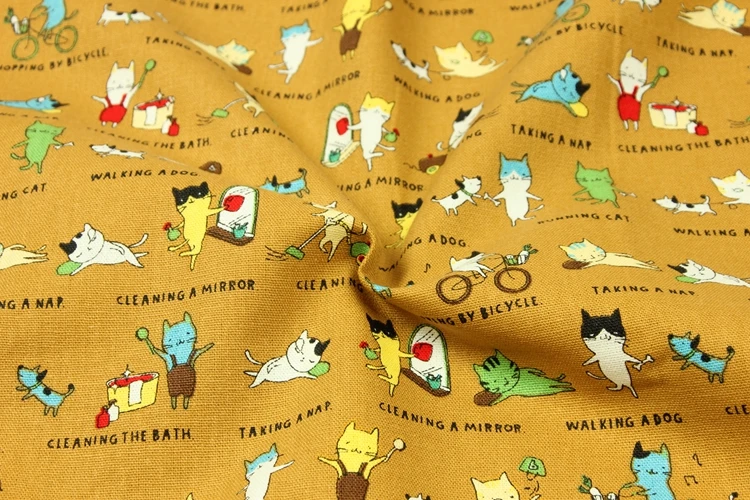 half yard thicken cotton fabric with cute cat print handmade DIY mouth gold package bag garment cotton CR-75