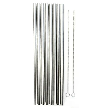 

New 8Pcs Stainless Steel Drinking Straw Reusable Straight Straws + 2 Cleaner Brush Set