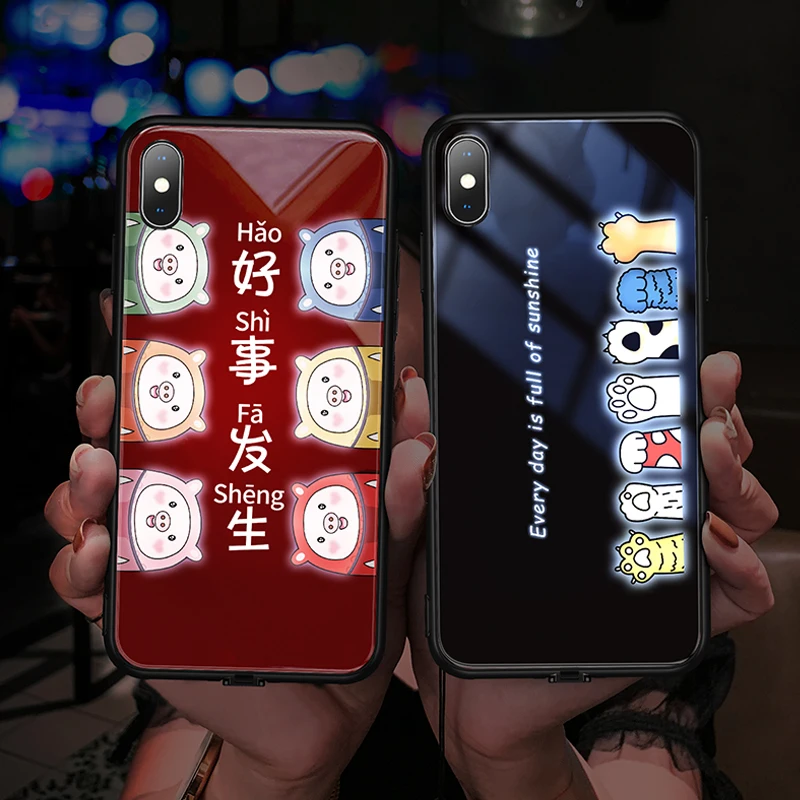 Светящийся чехол Vpower для iPhone XS Max, светящаяся стеклянная задняя крышка для iPhone XR, чехлы из ТПУ с мягким краем, силиконовая стеклянная крышка