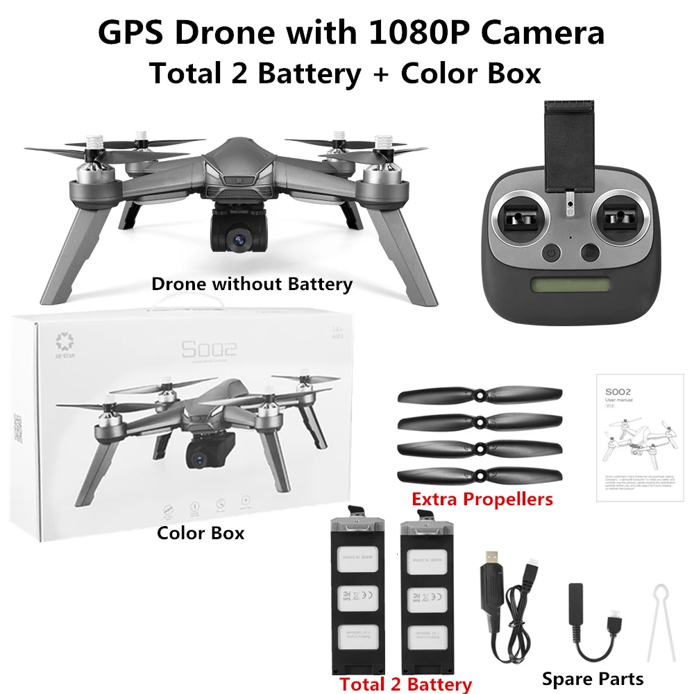 RC Drone S002 GPS Drones with 5G WiFi FPV 1080P Camera GPS Follow Me Mode Brushless RC Quadcopter with Camera VS B5W X9 Dron - Цвет: 1080P-Color Box-2