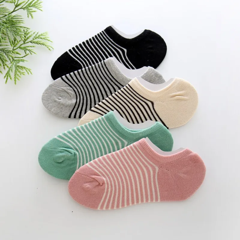 Women Stripes Print Low To Help Summer Cotton Thin Section Silicone Non-Slip Invisible Boat Socks